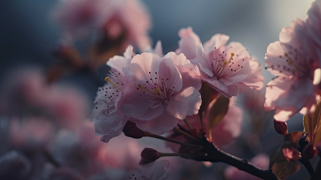 Un primer plano de un cerezo en flor