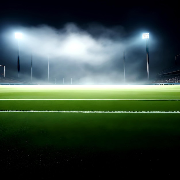 Primer plano de césped mantenido en el estadio de fútbol Vista nocturna baja con luz abstracta generada por ai