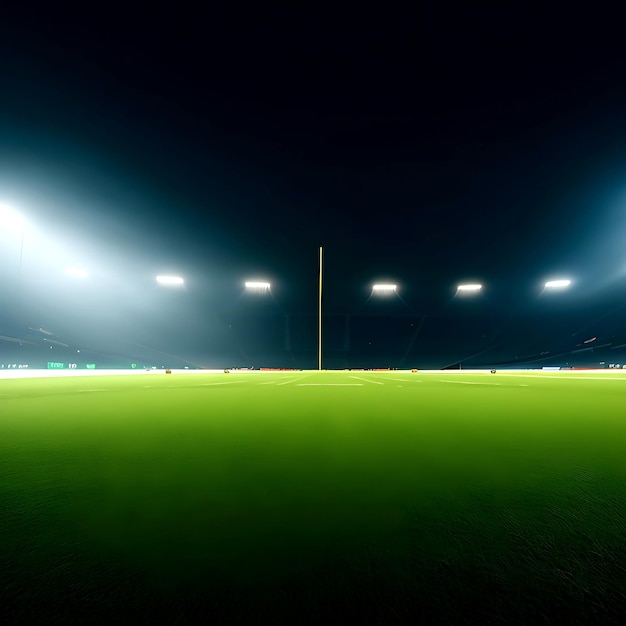 Primer plano de césped mantenido en el estadio de fútbol Vista nocturna baja con luz abstracta generada por ai