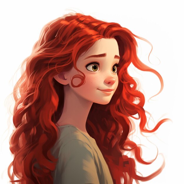 Foto un primer plano de una chica de dibujos animados con cabello rojo y ojos verdes