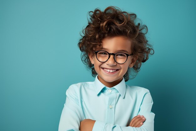 Foto primer plano de chico rubio gracioso con expresión facial sonriente modelo