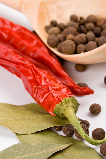 Primer plano de chiles rojos en un plato sobre la mesa