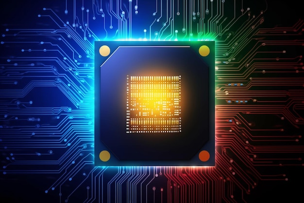 un primer plano de un chip de computadora en una placa de circuito generativo ai