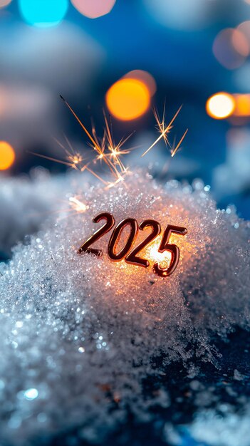 Un primer plano de una chispa con el número 2025 escrito en ella