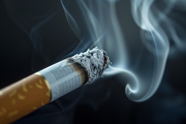 Un primer plano de un cigarrillo en llamas con el humo subiendo