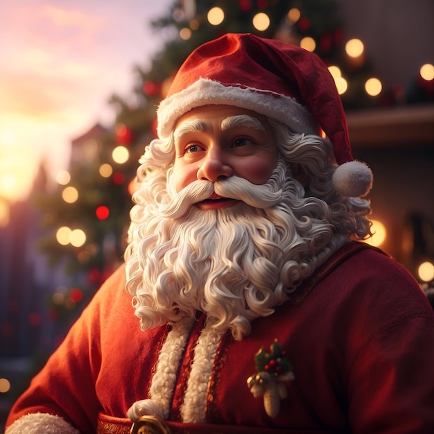 Primer plano cinematográfico detallado del acogedor atardecer de Papá Noel