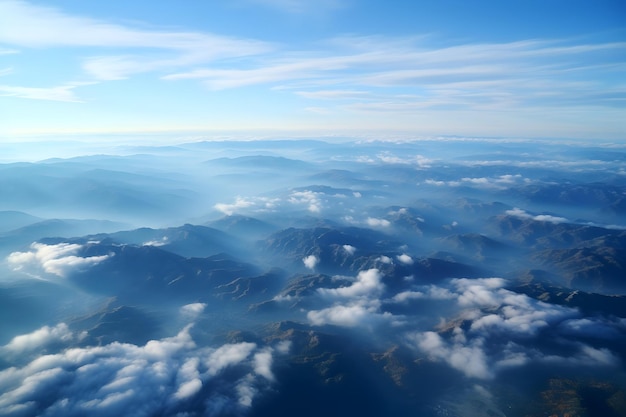 Primer plano cinematográfico del fondo montañoso de colinas onduladas vista desde el avión Alta calidad