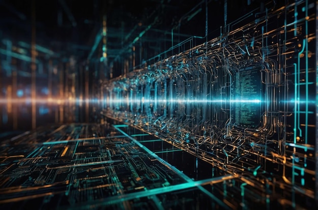 Foto un primer plano del circuito de computación cuántica