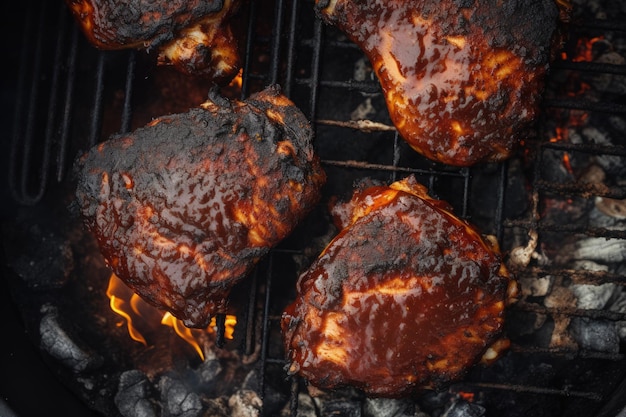 Un primer plano de la cocción de la carne en una IA generativa a la parrilla