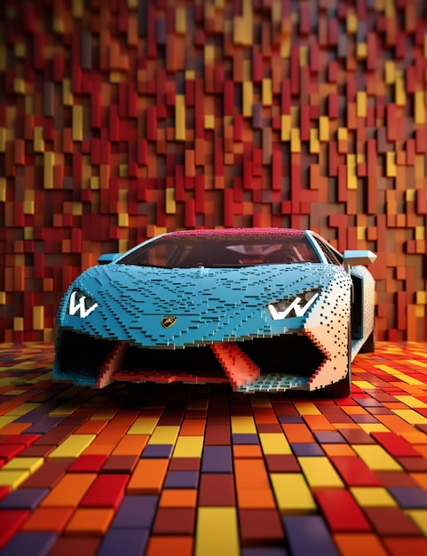 un primer plano de un coche de juguete hecho con legos ai generativo