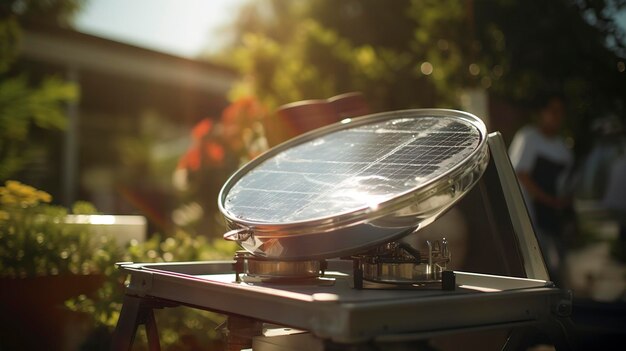 Foto un primer plano de una cocina solar en uso al aire libre