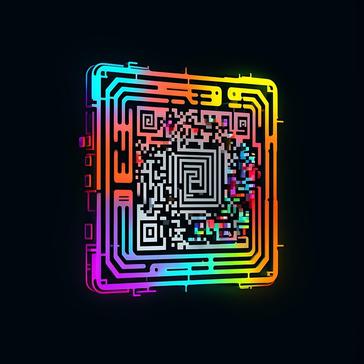 Foto un primer plano de un código qr colorido en un fondo negro
