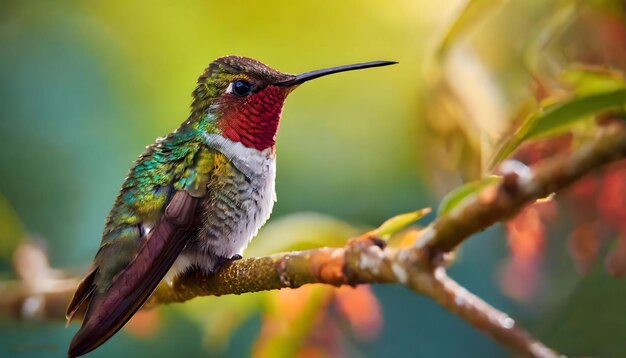 primer plano de un colibri sentado en una rama de un árbol