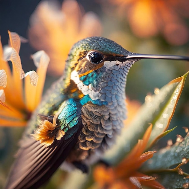 Un primer plano de un colibrí