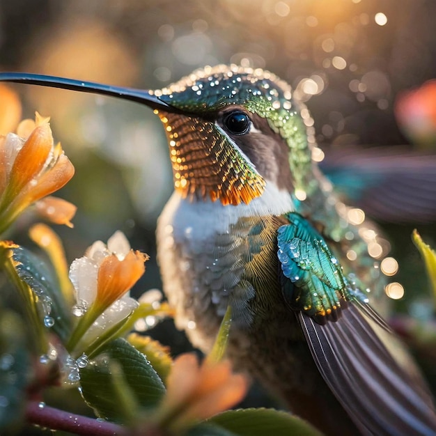 Un primer plano de un colibrí