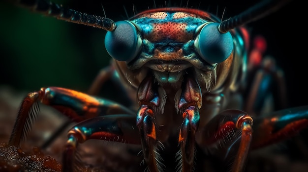 Un primer plano de una colorida criatura submarina de camarones mantis pavo real