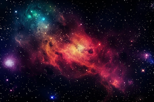 Un primer plano de una colorida galaxia con estrellas y un fondo negro