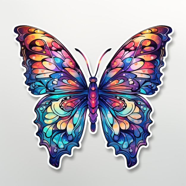 un primer plano de una colorida mariposa sobre un fondo blanco ai generativo