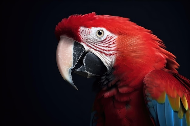 Un primer plano de la colorida papagaio guacamayo escarlata