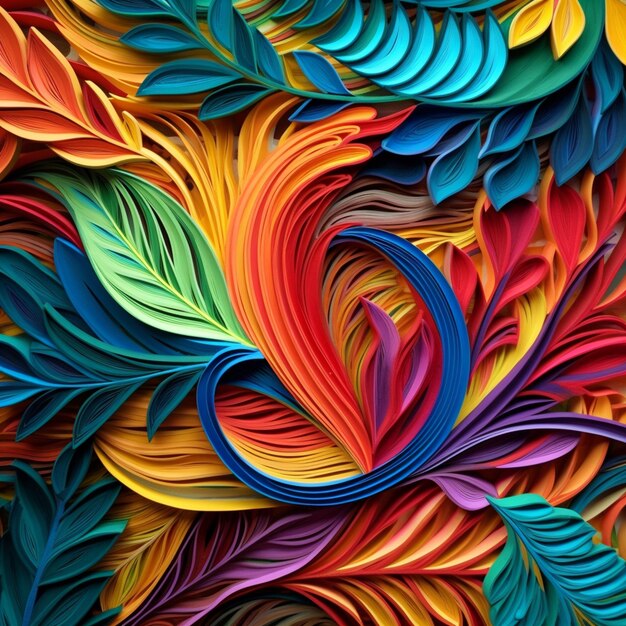 Un primer plano de un colorido arte de papel con muchos colores diferentes generativo ai