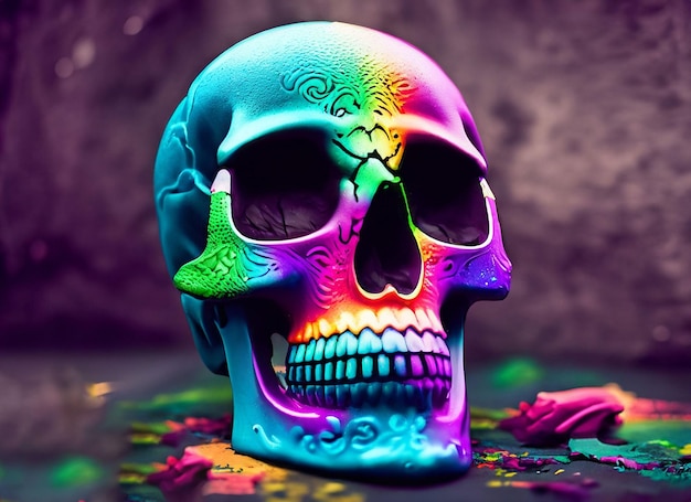 Foto primer plano del colorido cráneo humano