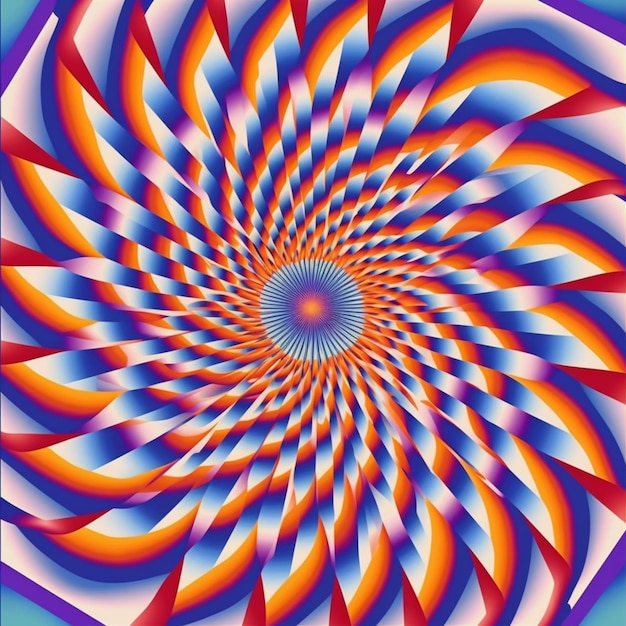 Un primer plano de un colorido diseño en espiral con un fondo azul generativo ai