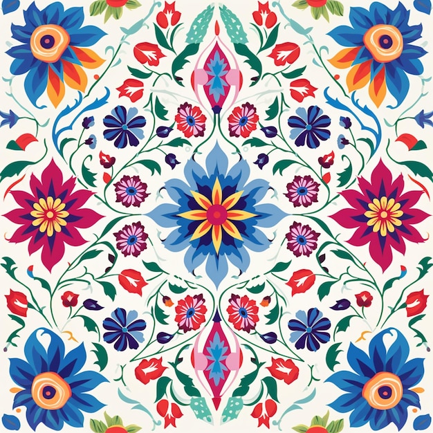 un primer plano de un colorido diseño floral en un fondo blanco