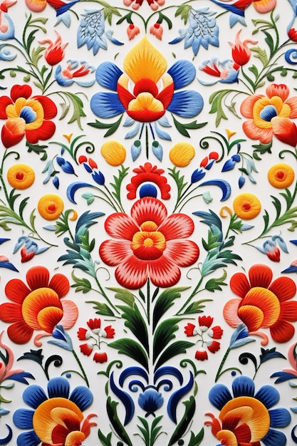 un primer plano de un colorido diseño floral sobre una superficie blanca ai generativo
