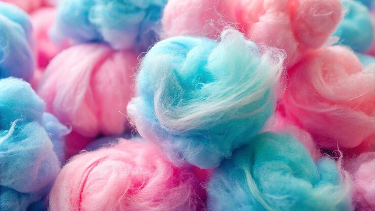 Foto un primer plano de un colorido y dulce algodón de azúcar