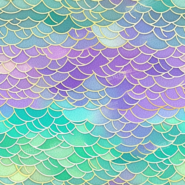 Un primer plano de un colorido fondo de acuarela con ai generativo de escamas de pez dorado