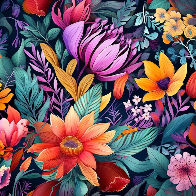 un primer plano de un colorido fondo floral con muchas flores diferentes