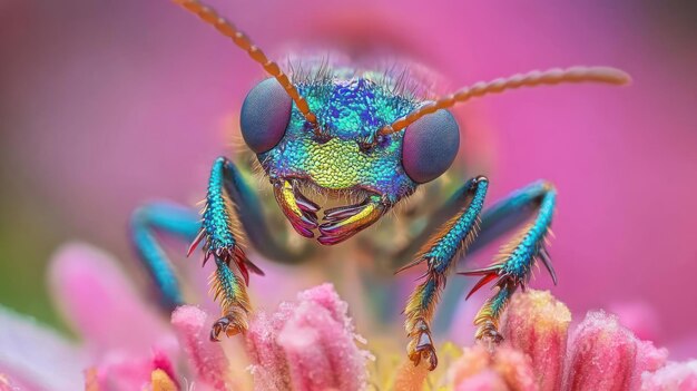 Un primer plano de un colorido insecto en una flor