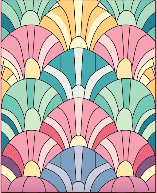 un primer plano de un colorido mosaico art deco con un borde rosa ai generativo