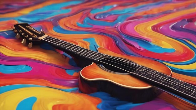 Un primer plano de un colorido patrón abstracto con un ai generativo de guitarra