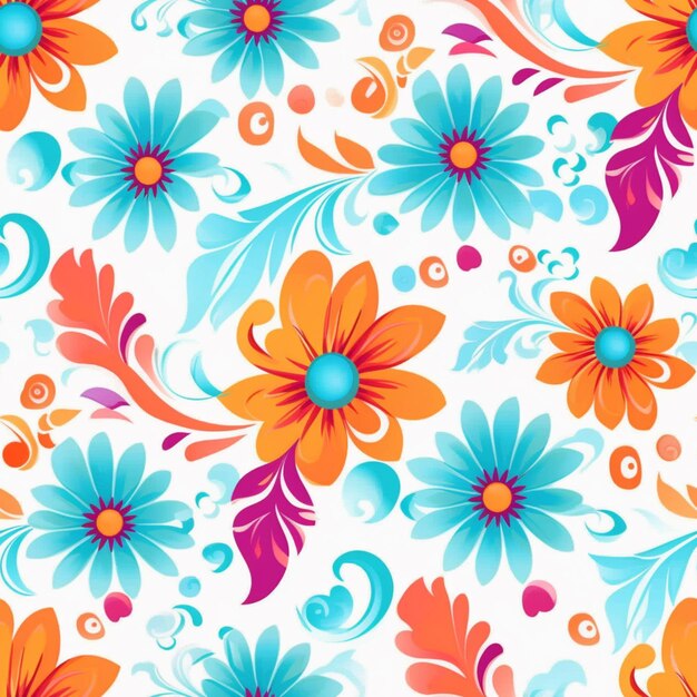 un primer plano de un colorido patrón de flores en un fondo blanco generativo ai