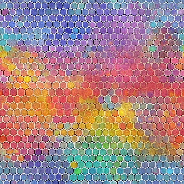 un primer plano de un colorido patrón hexagonal con un fondo borroso ai generativo