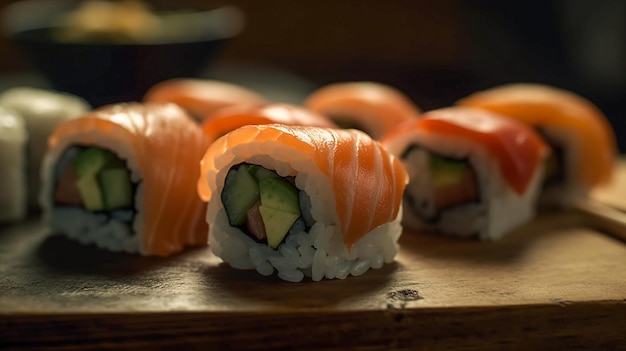 Primer plano de la comida japonesa de sushi AI generativa