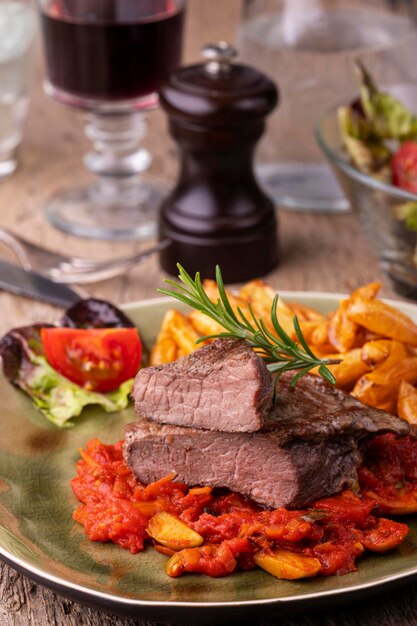 Foto primer plano de la comida servida en el plato