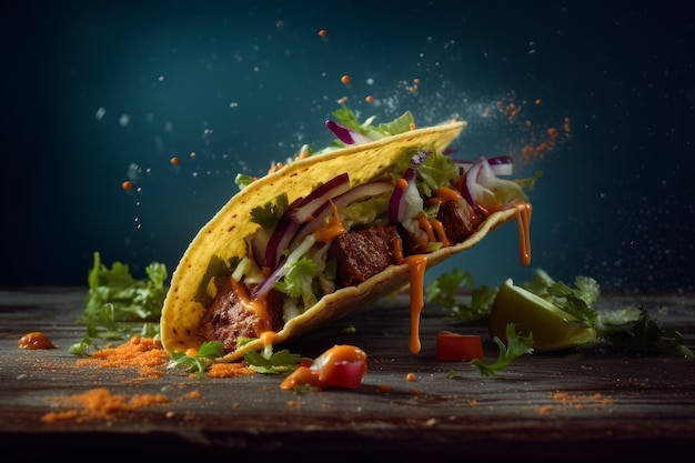 Primer plano de comida de taco Generar Ai