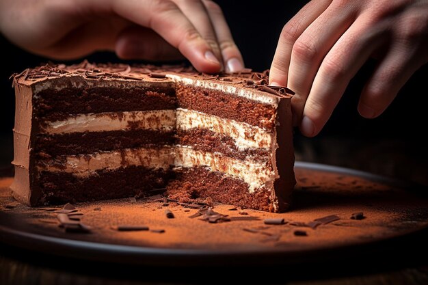 Un primer plano de cómo se corta un pastel de fresa