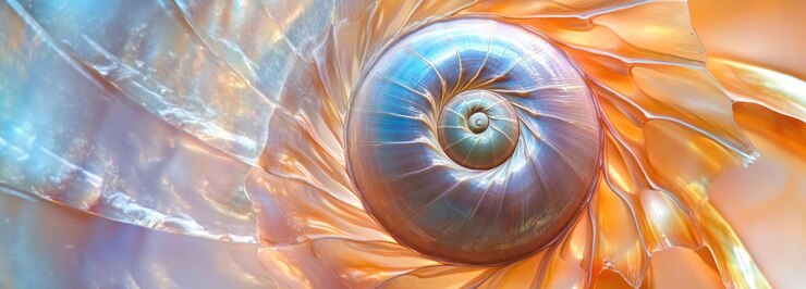Foto un primer plano de una concha marina iridescente brillante con un patrón en espiral