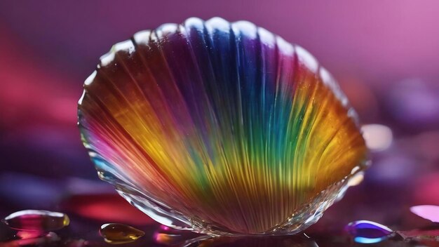 Un primer plano de una concha de vidrio con los colores del arco iris
