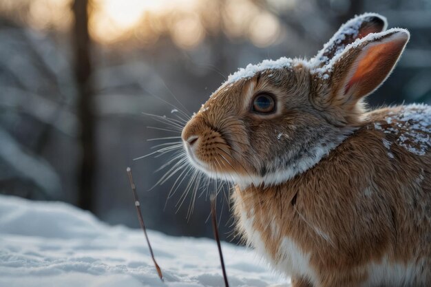 Primer plano de un conejo en un día de invierno