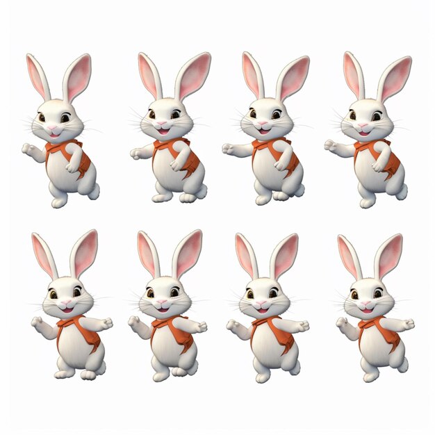 Un primer plano de un conejo de dibujos animados con diferentes poses AI Generative