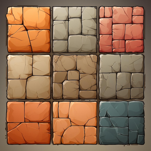 Foto un primer plano de un conjunto de azulejos de piedra de diferentes colores generativo ai