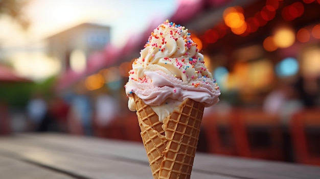 Un primer plano de un cono de helado fresco