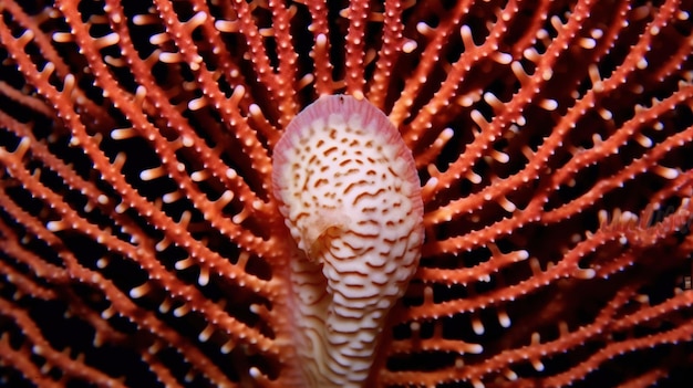 Foto primer plano de corales rojos y blancos sobre un fondo negro ai generativo