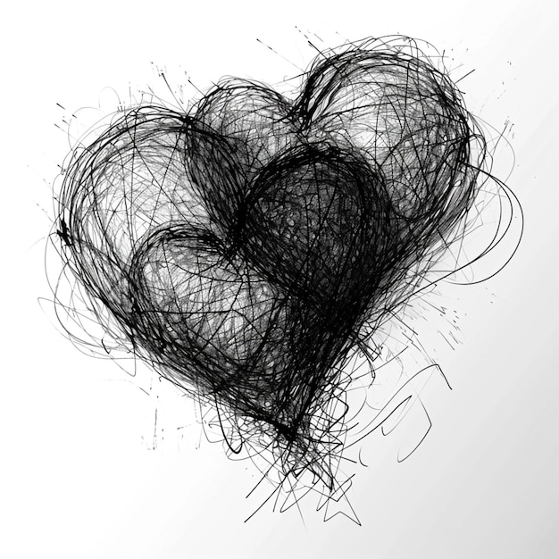 Foto un primer plano de un corazón hecho de garabates negros en un fondo blanco