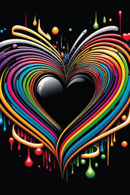 un primer plano de un corazón hecho de pintura de color en un fondo negro
