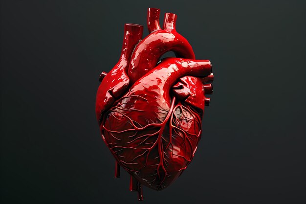 Foto un primer plano de un corazón humano sobre un fondo negro